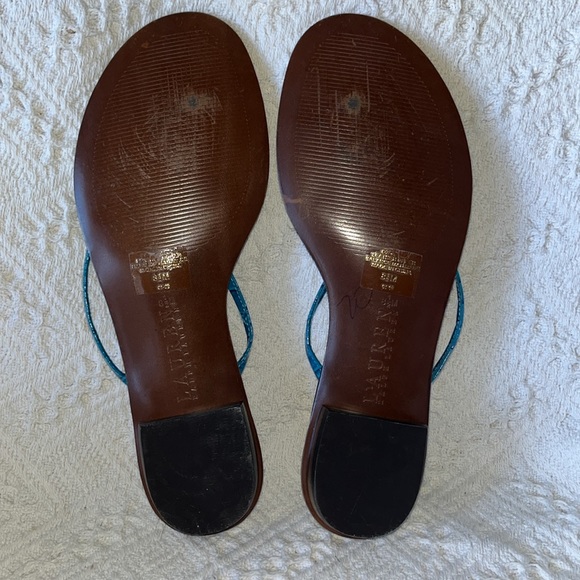 Lauren Ralph Lauren Ocean Blue Leather Thong Sandals 8.5 M - Picture 3 of 6